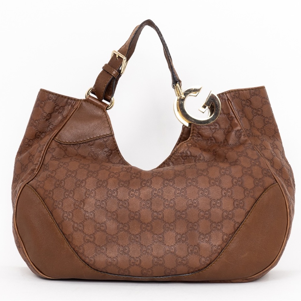 Gucci Charlotte GG Empreinte Shoulder Bag In Brown Leather